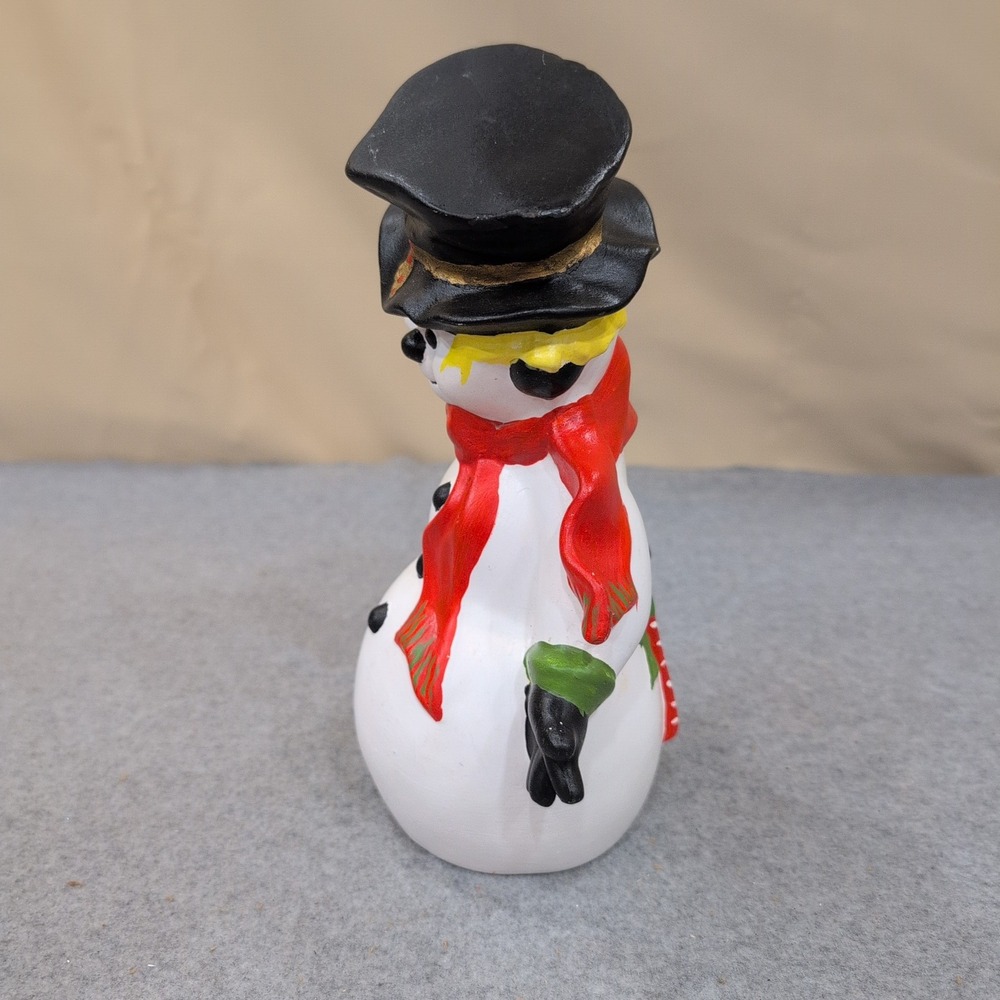 Vintage Hand Painted Ceramic Snowman Figurine with Top Hat and Red Scarf - Picture 3 of 6